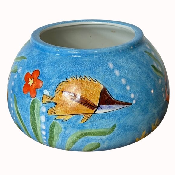Tropical Ocean Fish Bowl Planter Coastal Beach House Decor Sea Art By Jay Import - Picture 2 of 16